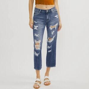 Kancan Effy Mid-Rise Destroyed Boyfriend Jeans Size 5/26 NEW
